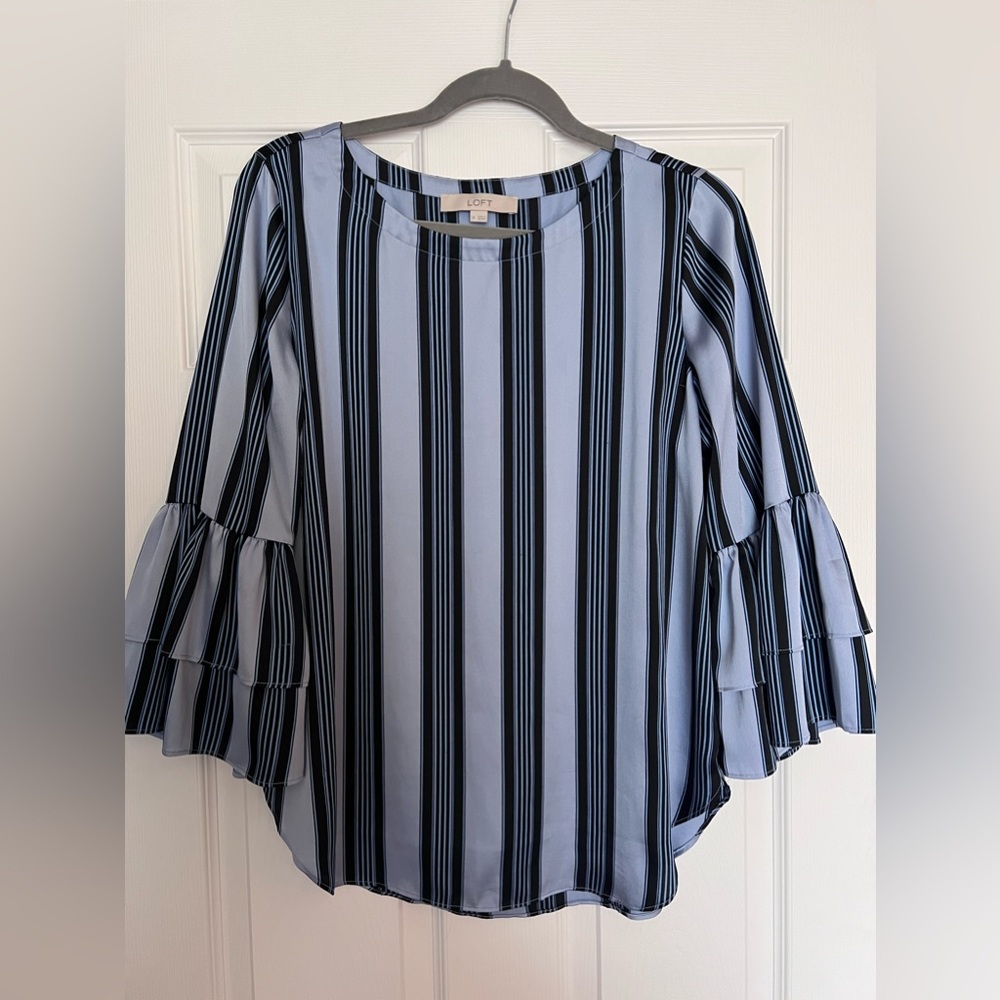 Ann Taylor LOFT - Ocean Stripe Tiered Bell Sleeve Top, Medium